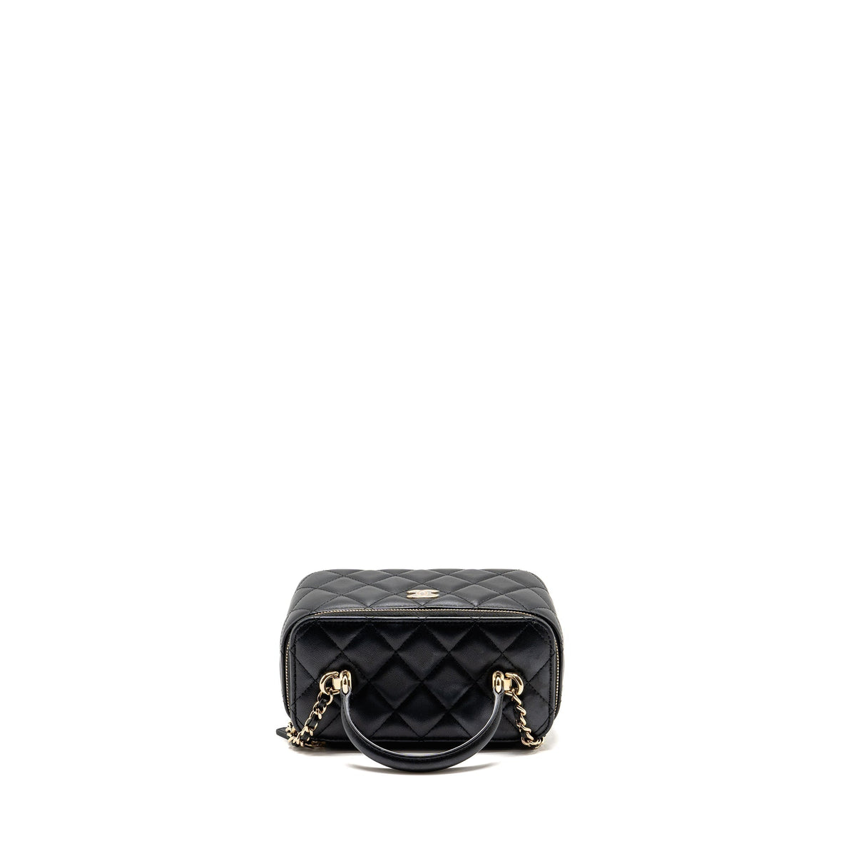 CHANEL TOP HANDLE LONG VANITY CASE WITH CHAIN LAMBSKIN BLACK LGHW (MICROCHIP)
