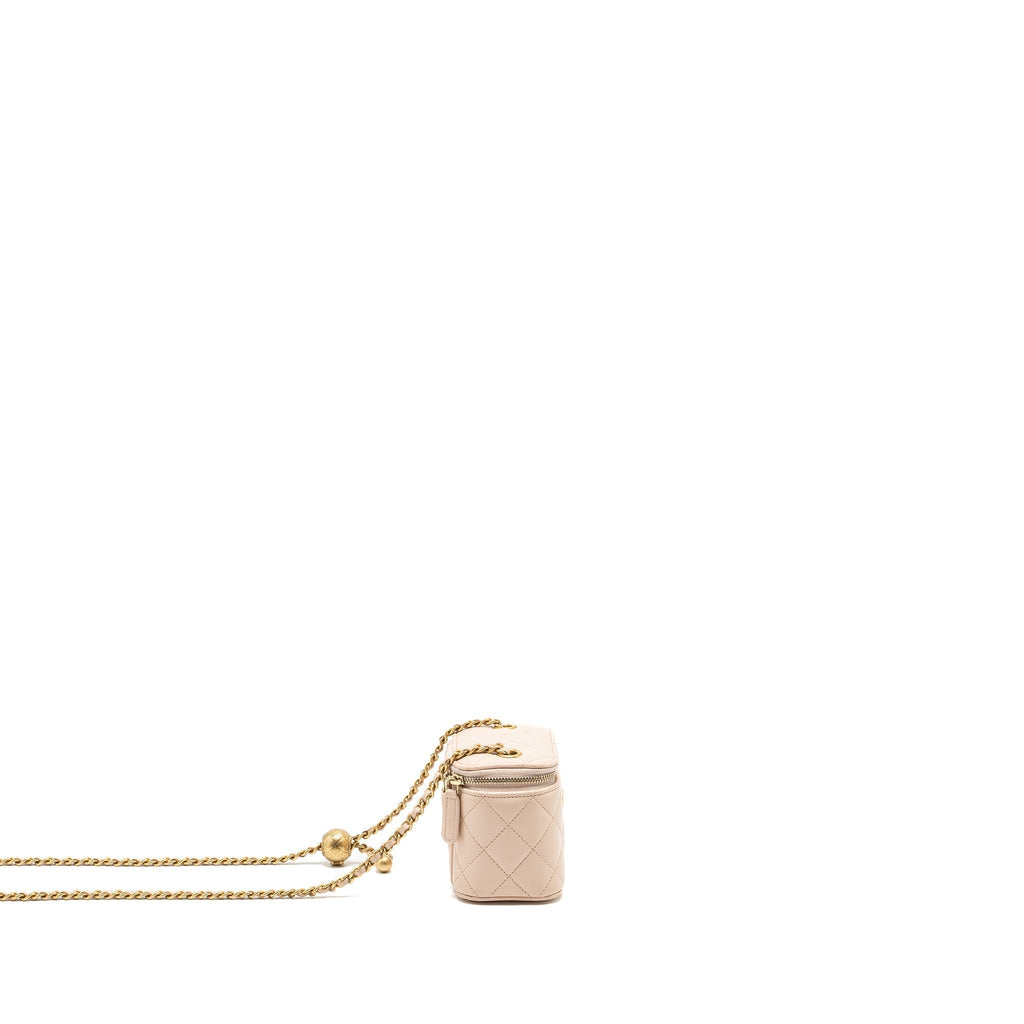 CHANEL PEARL CRUSH MINI VANITY WITH CHAIN LAMBSKIN LIGHT PINK GHW