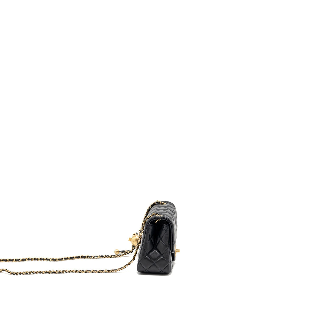 CHANEL PEARL CRUSH MINI SQUARE FLAP BAG LAMBSKIN BLACK GHW (MICROCHIP)