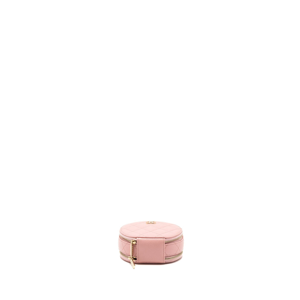 CHANEL TOP HANDLE MINI ROUND VANITY WITH CHAIN CAVIAR PINK LGHW