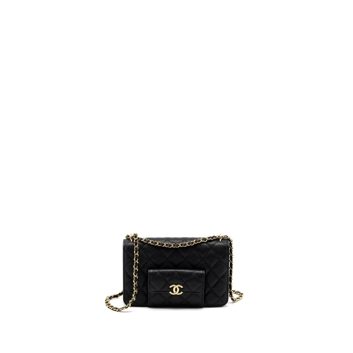 CHANEL WALLET ON CHAIN WITH POCKET BLACK CAVIAR GHW (MICROCHIP)