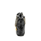 CHANEL MEDIUM 22 BAG GOLD LETTER SHINY CALFSKIN BLACK GHW (MICROCHIP)