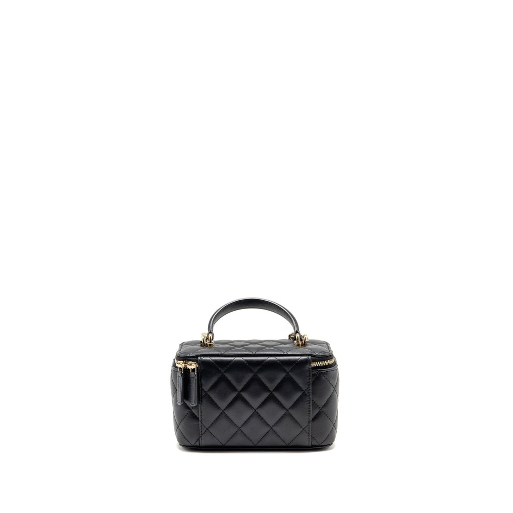 CHANEL TOP HANDLE LONG VANITY CASE WITH CHAIN LAMBSKIN BLACK LGHW (MICROCHIP)