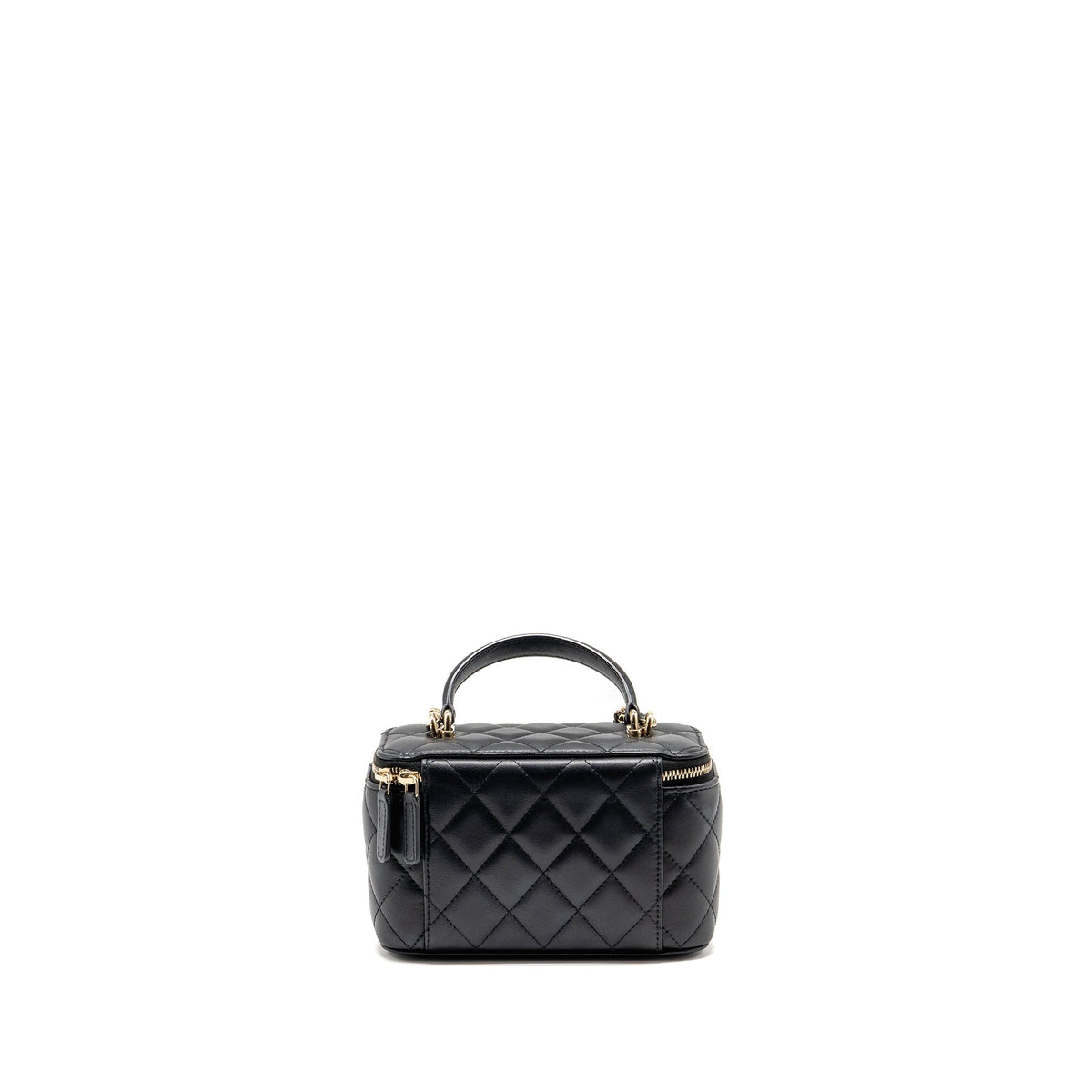CHANEL TOP HANDLE LONG VANITY CASE WITH CHAIN LAMBSKIN BLACK LGHW (MICROCHIP)