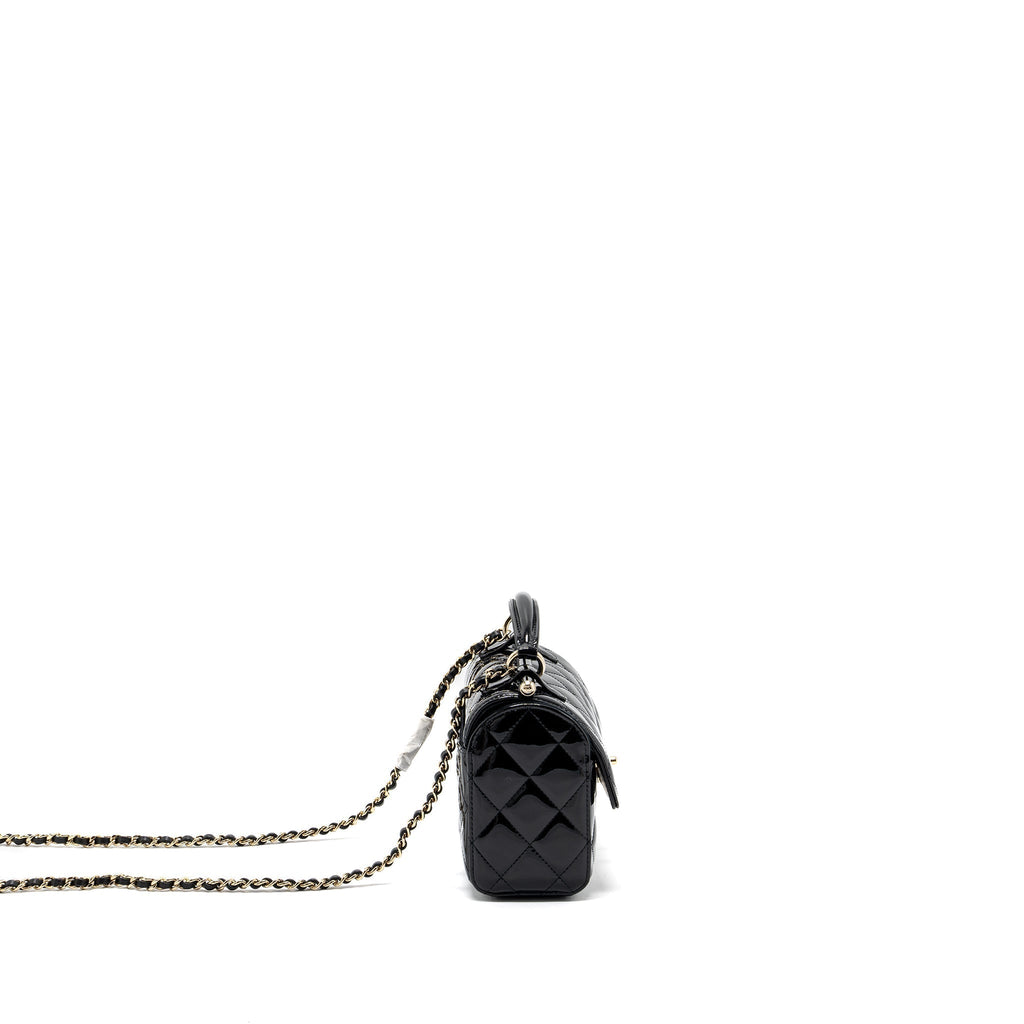 CHANEL SMALL TRENDY CC DUAL FLAP BAG PATENT BLACK LGHW (MICROCHIP)