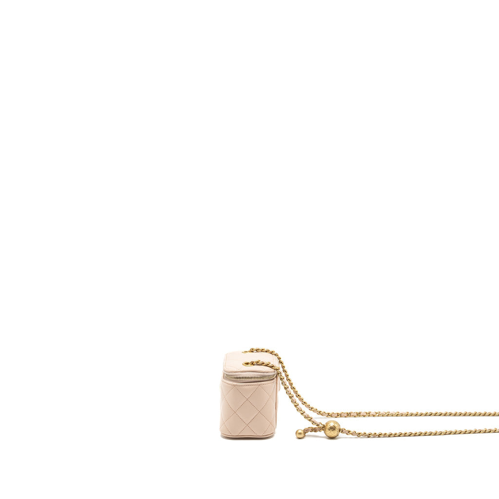 CHANEL PEARL CRUSH MINI VANITY WITH CHAIN LAMBSKIN LIGHT PINK GHW