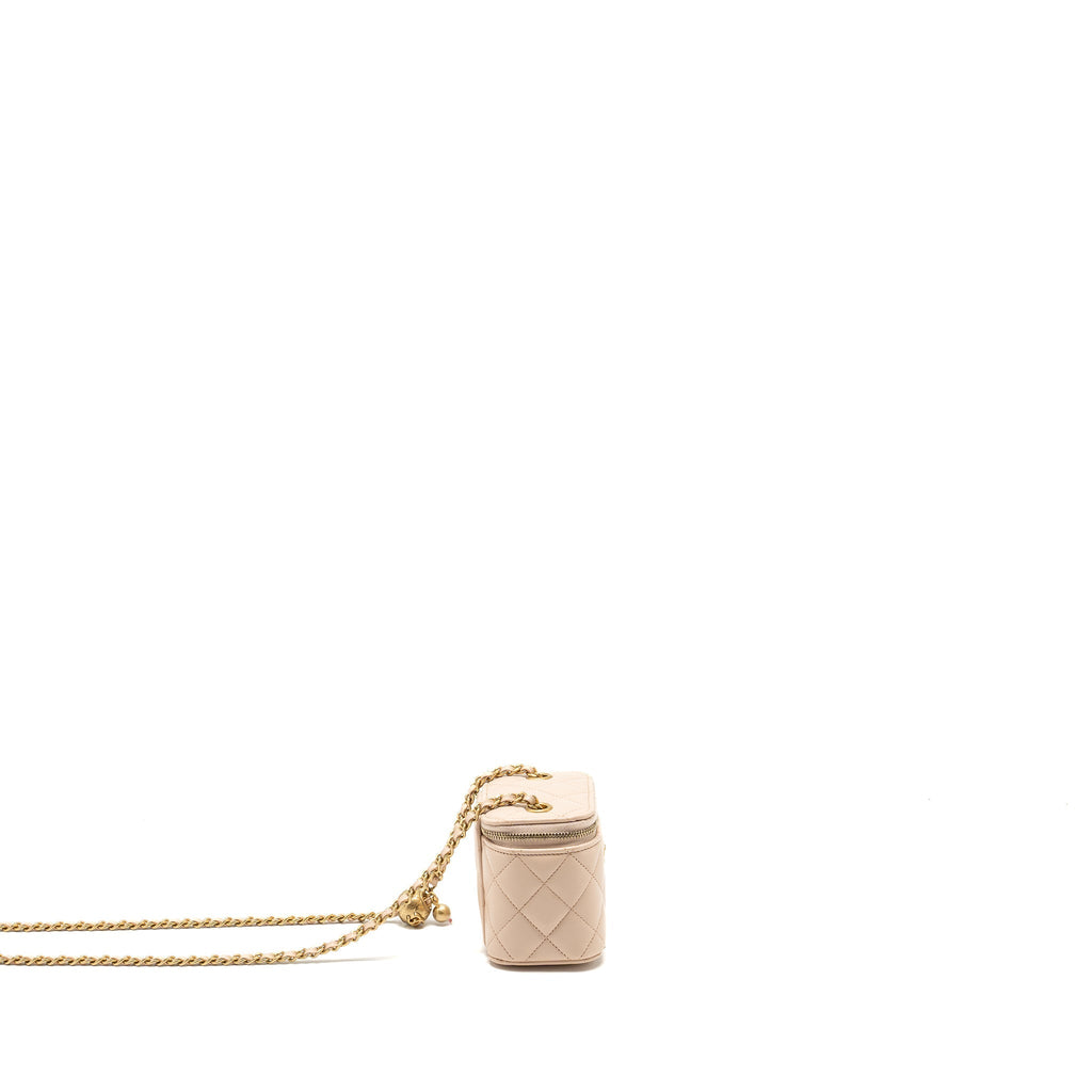 CHANEL PEARL CRUSH MINI VANITY WITH CHAIN LAMBSKIN LIGHT BEIGE GHW