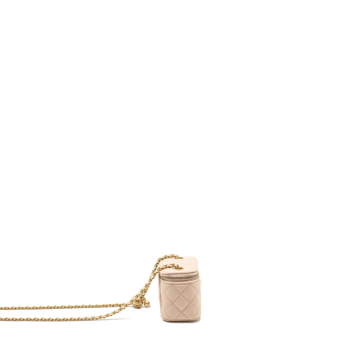 CHANEL PEARL CRUSH MINI VANITY WITH CHAIN LAMBSKIN LIGHT BEIGE GHW