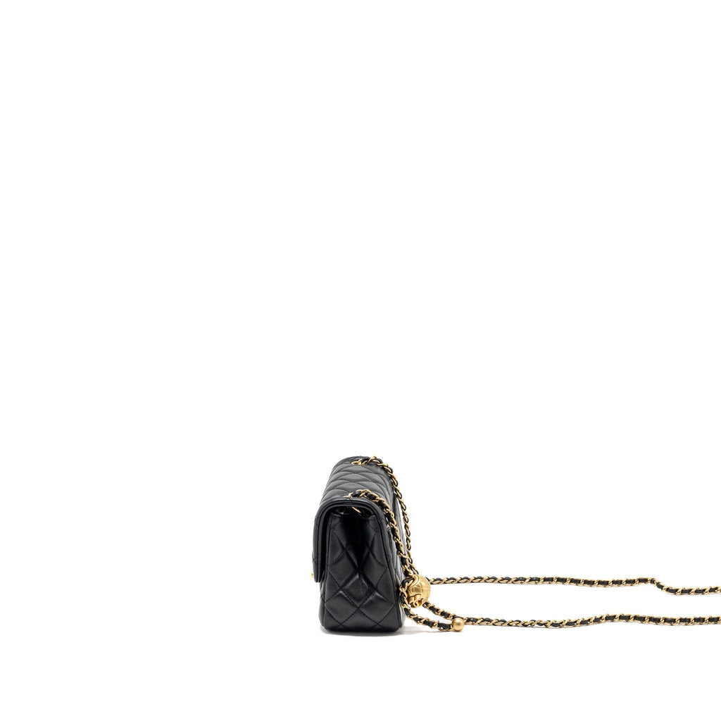 CHANEL PEARL CRUSH MINI SQUARE FLAP BAG LAMBSKIN BLACK GHW (MICROCHIP)