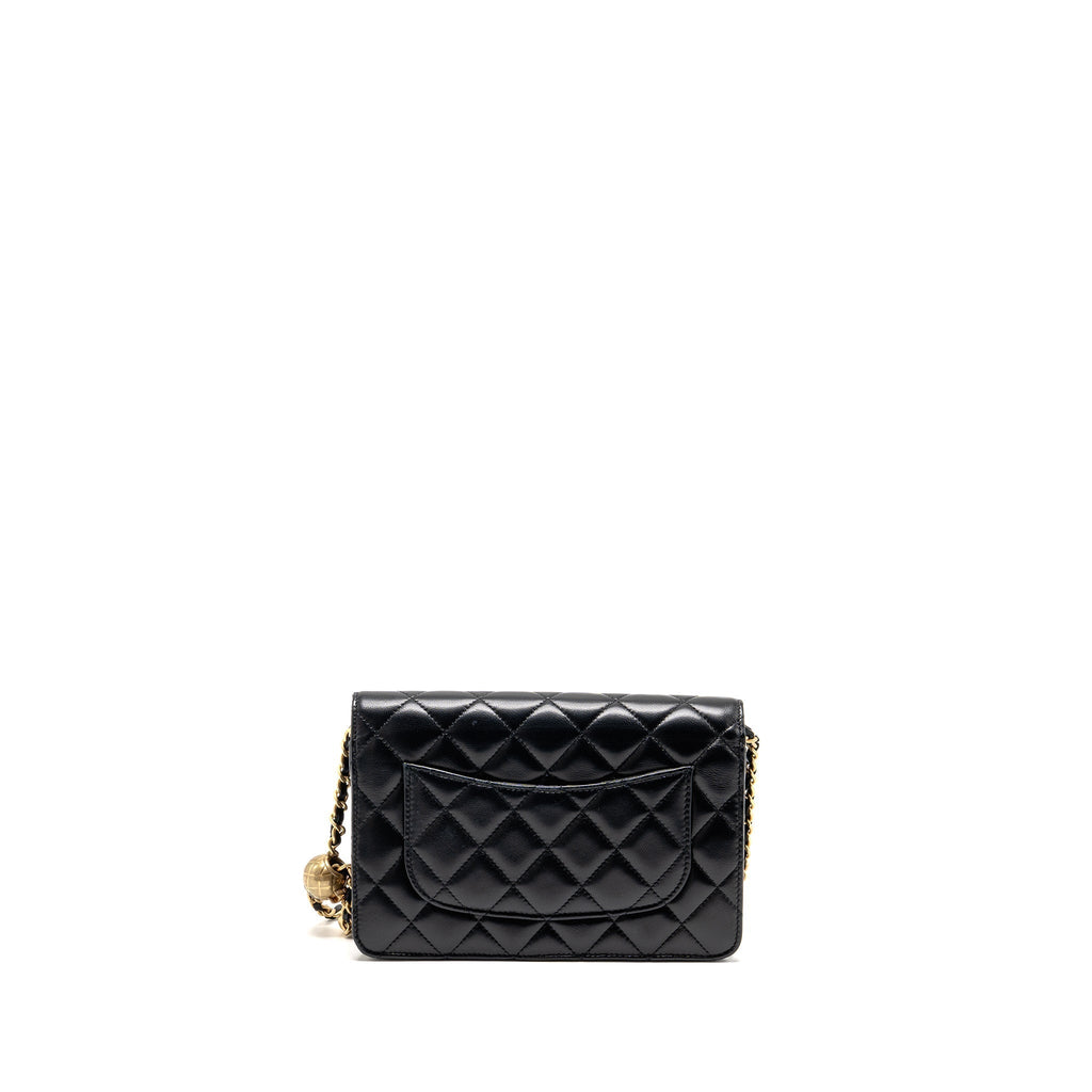CHANEL PEARL CRUSH WALLET ON CHAIN LAMBSKIN BLACK GHW (MICROCHIP)