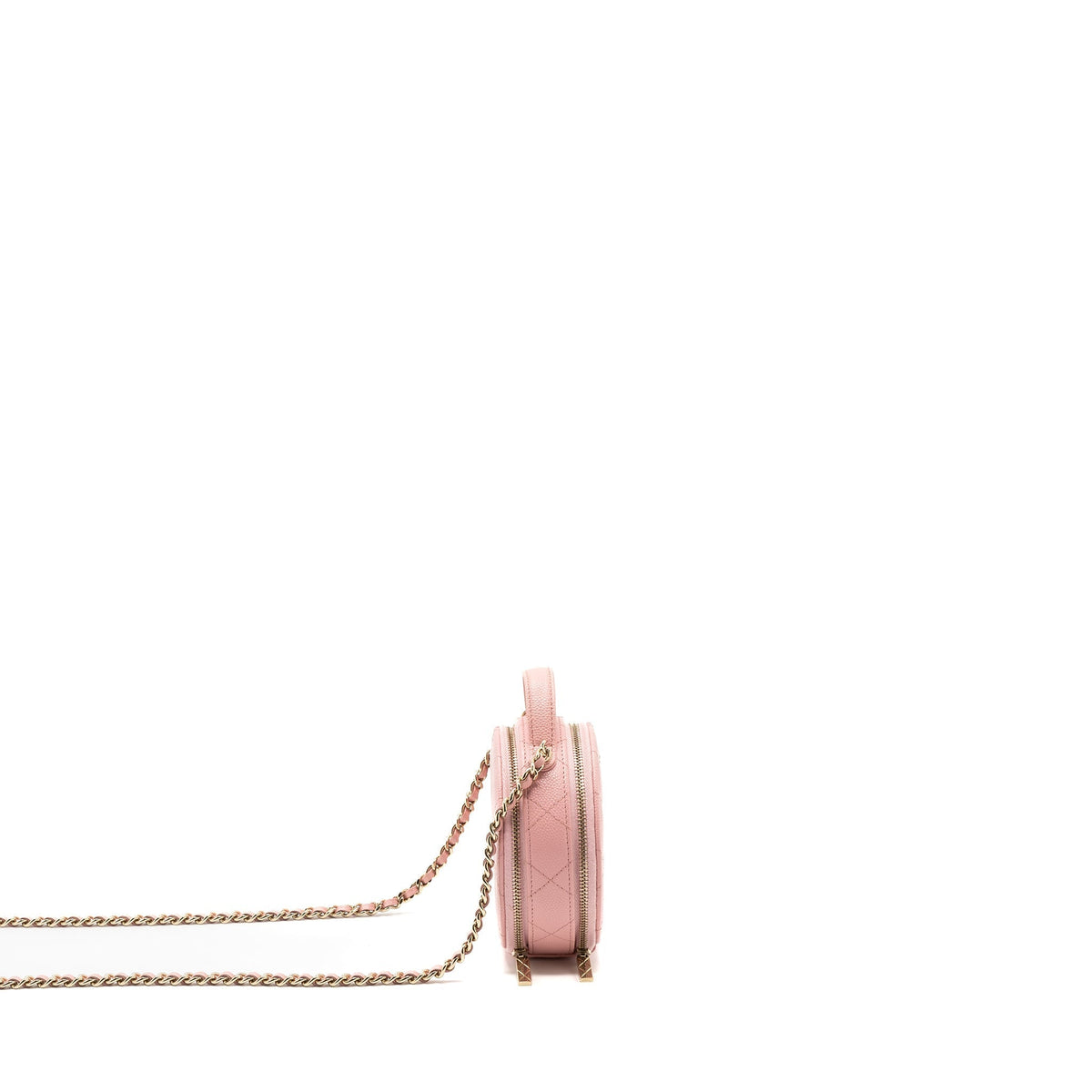 CHANEL TOP HANDLE MINI ROUND VANITY WITH CHAIN CAVIAR PINK LGHW