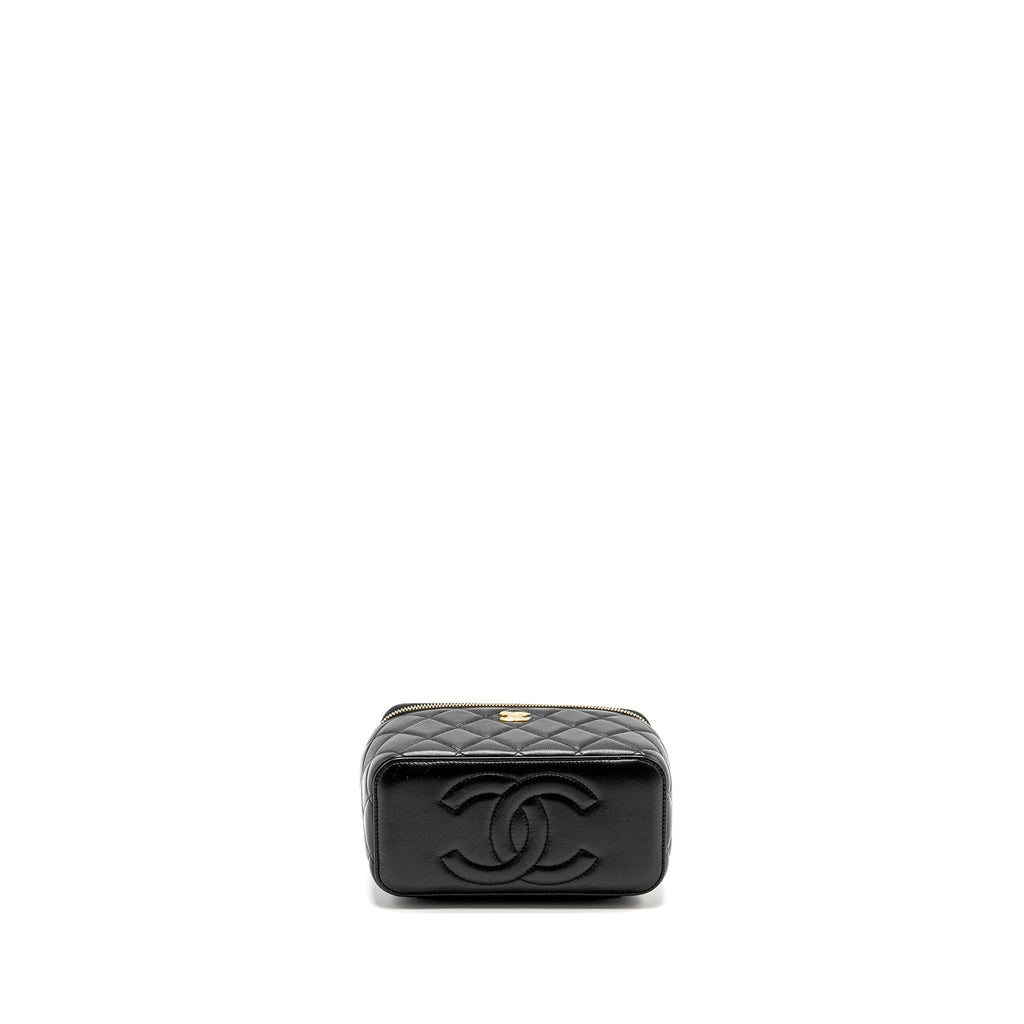 CHANEL PEARL CRUSH LONG VANITY CASE LAMBSKIN BLACK GHW (MICROCHIP)