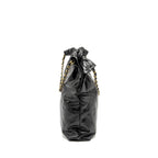 CHANEL MEDIUM 22 BAG GOLD LETTER SHINY CALFSKIN BLACK GHW (MICROCHIP)