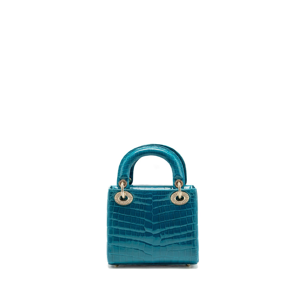 Dior mini lady dior shiny crocodile niloticus blue with crystal LGHW