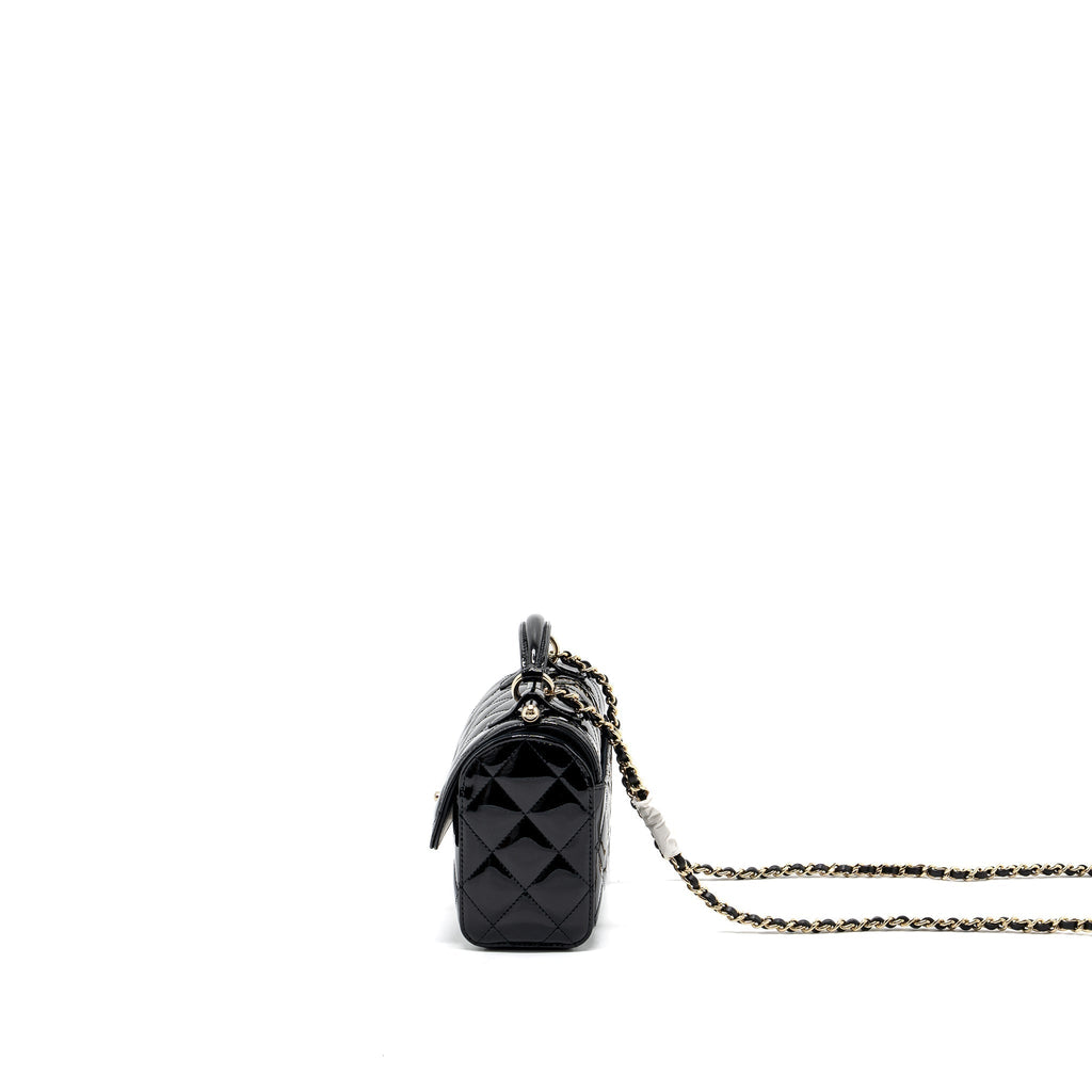 CHANEL SMALL TRENDY CC DUAL FLAP BAG PATENT BLACK LGHW (MICROCHIP)