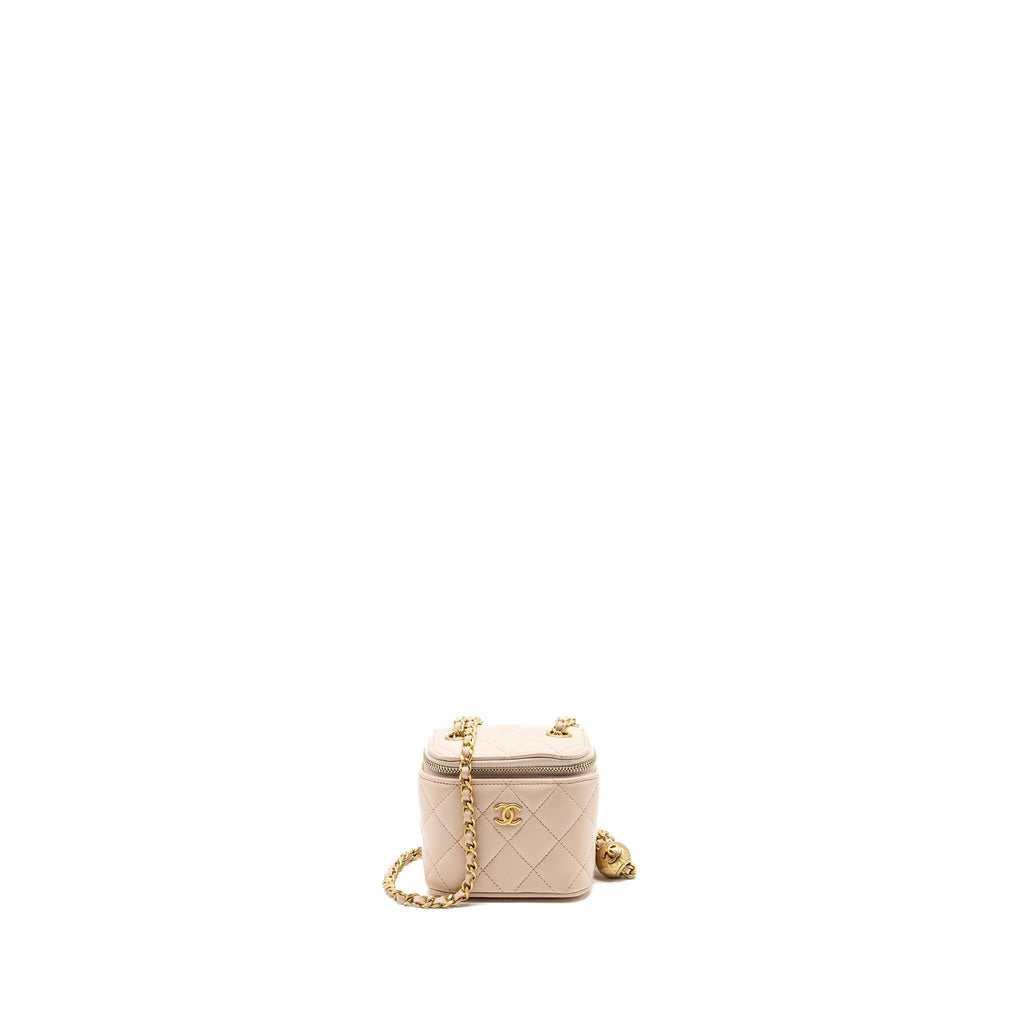 CHANEL PEARL CRUSH MINI VANITY WITH CHAIN LAMBSKIN LIGHT PINK GHW