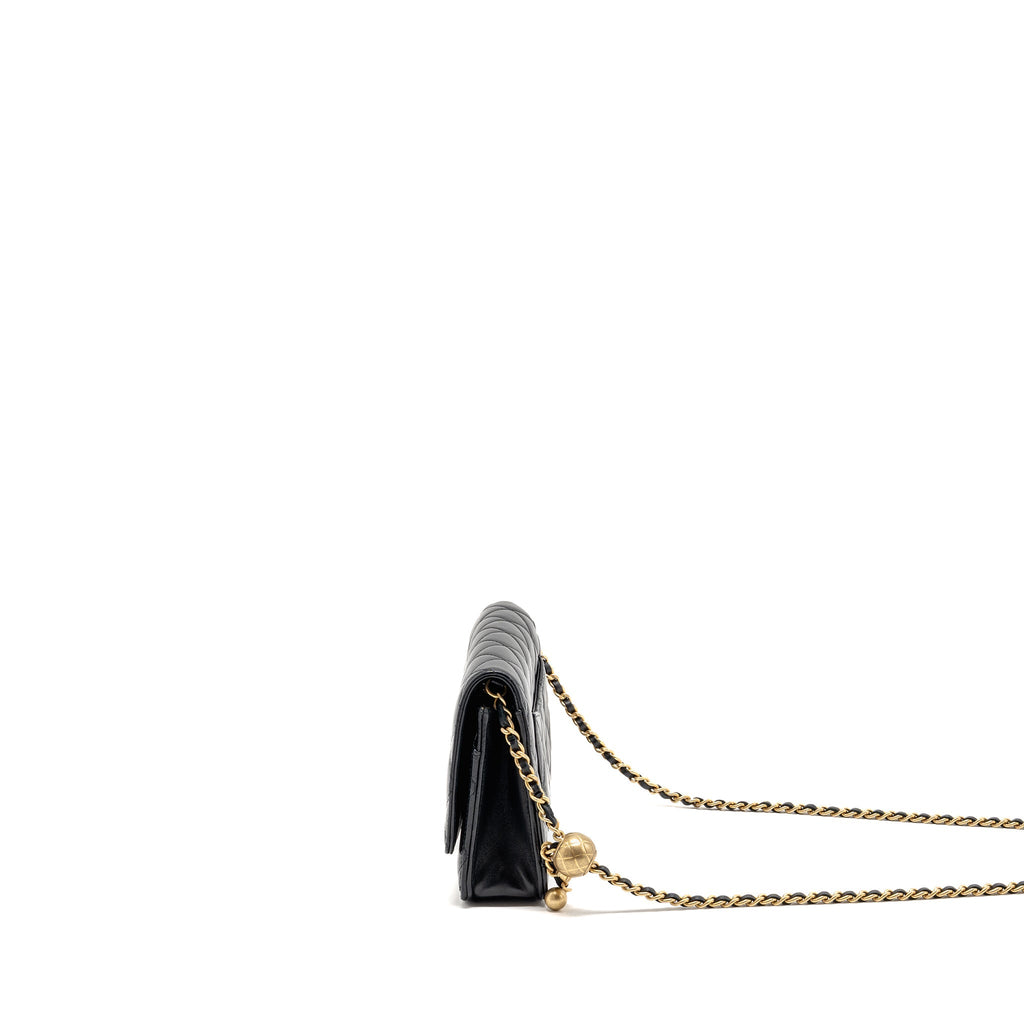 CHANEL PEARL CRUSH WALLET ON CHAIN LAMBSKIN BLACK GHW (MICROCHIP)