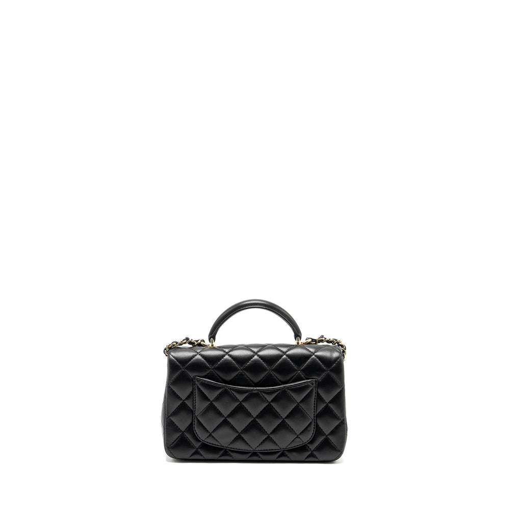 CHANEL TOP HANDLE MINI RECTANGULAR FLAP BAG LAMBSKIN BLACK LGHW (MICROCHIP)