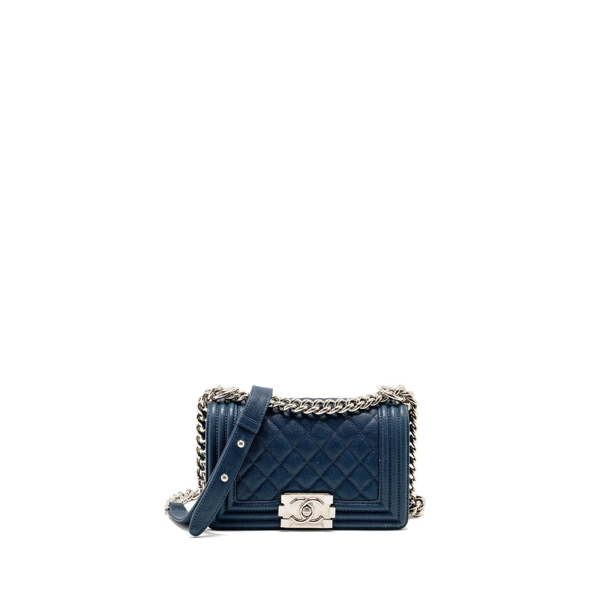 CHANEL SMALL BOY BAG CAVIAR NAVY SHW