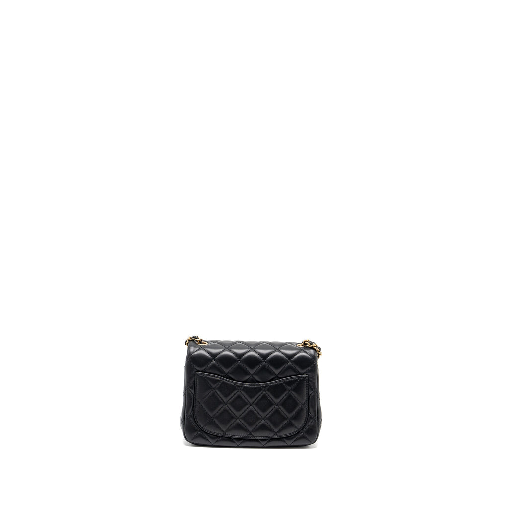 CHANEL PEARL CRUSH MINI SQUARE FLAP BAG LAMBSKIN BLACK GHW (MICROCHIP)