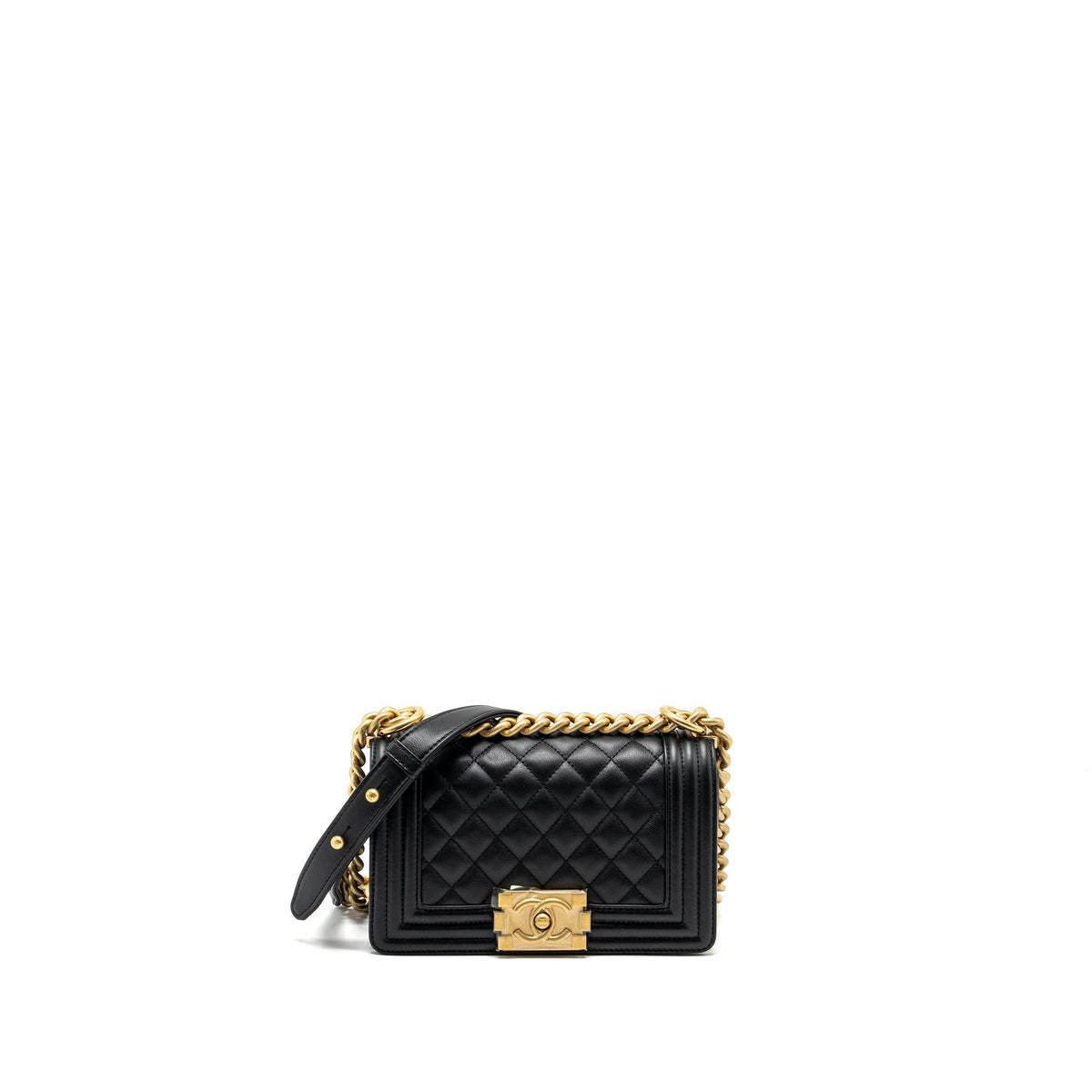 CHANEL SMALL BOY BAG SMOOTH CALFSKIN BLACK GHW(MICROCHIP)