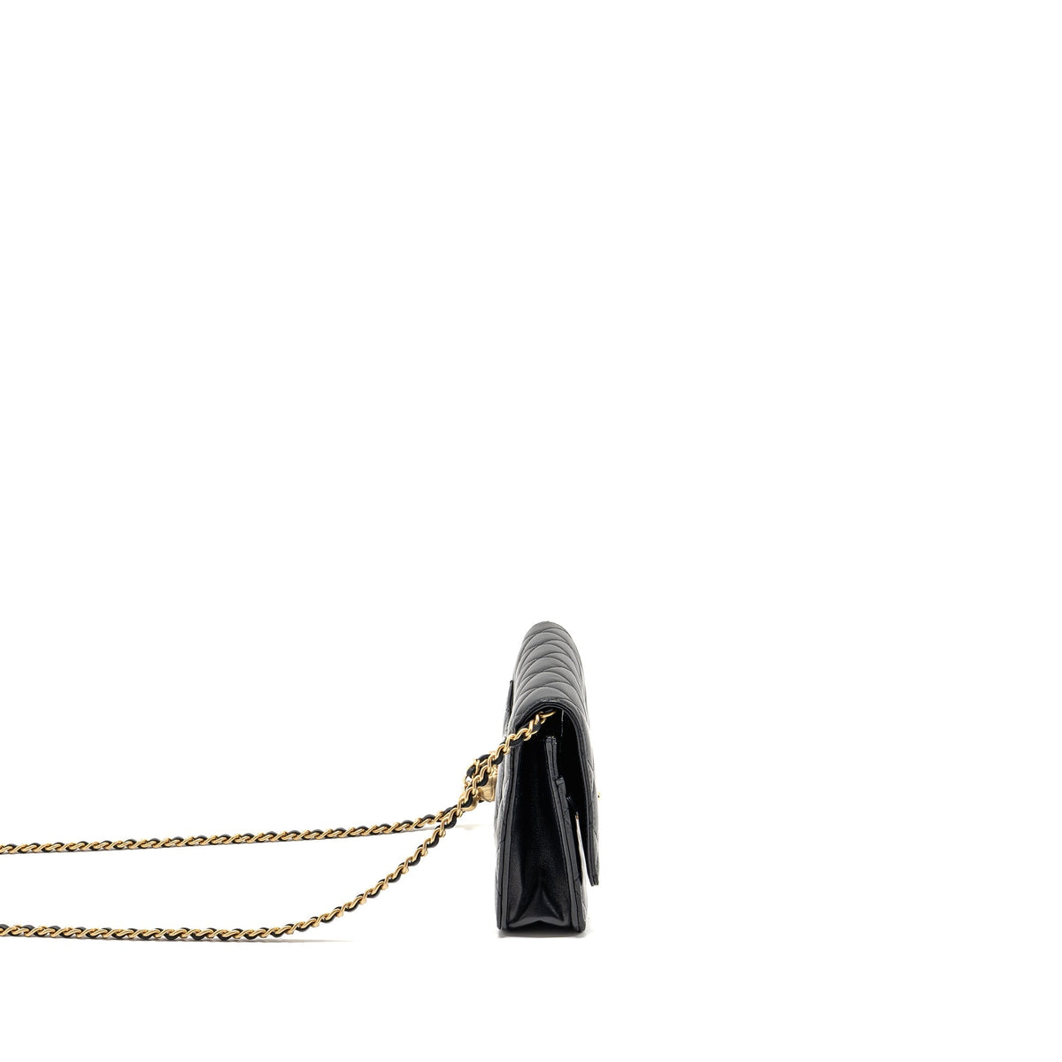 CHANEL PEARL CRUSH WALLET ON CHAIN LAMBSKIN BLACK GHW (MICROCHIP)