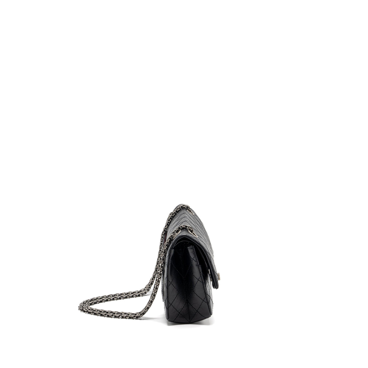 CHANEL SMALL 2.55 REISSUE FLAP BAG AGED CALFSKIN BLACK RUTHENIUM HARDWARE(MICROCHIP)
