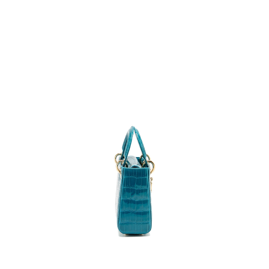 Dior mini lady dior shiny crocodile niloticus blue with crystal LGHW