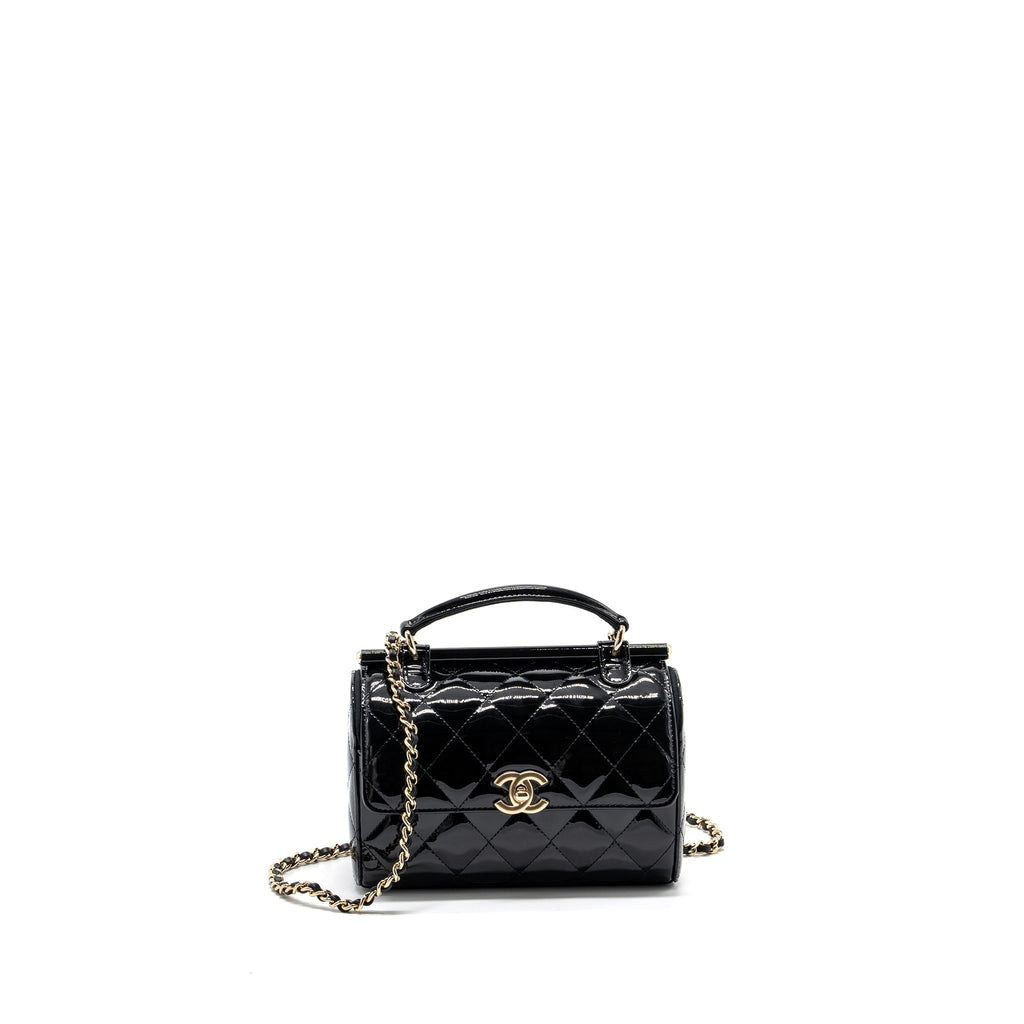 CHANEL SMALL TRENDY CC DUAL FLAP BAG PATENT BLACK LGHW (MICROCHIP)