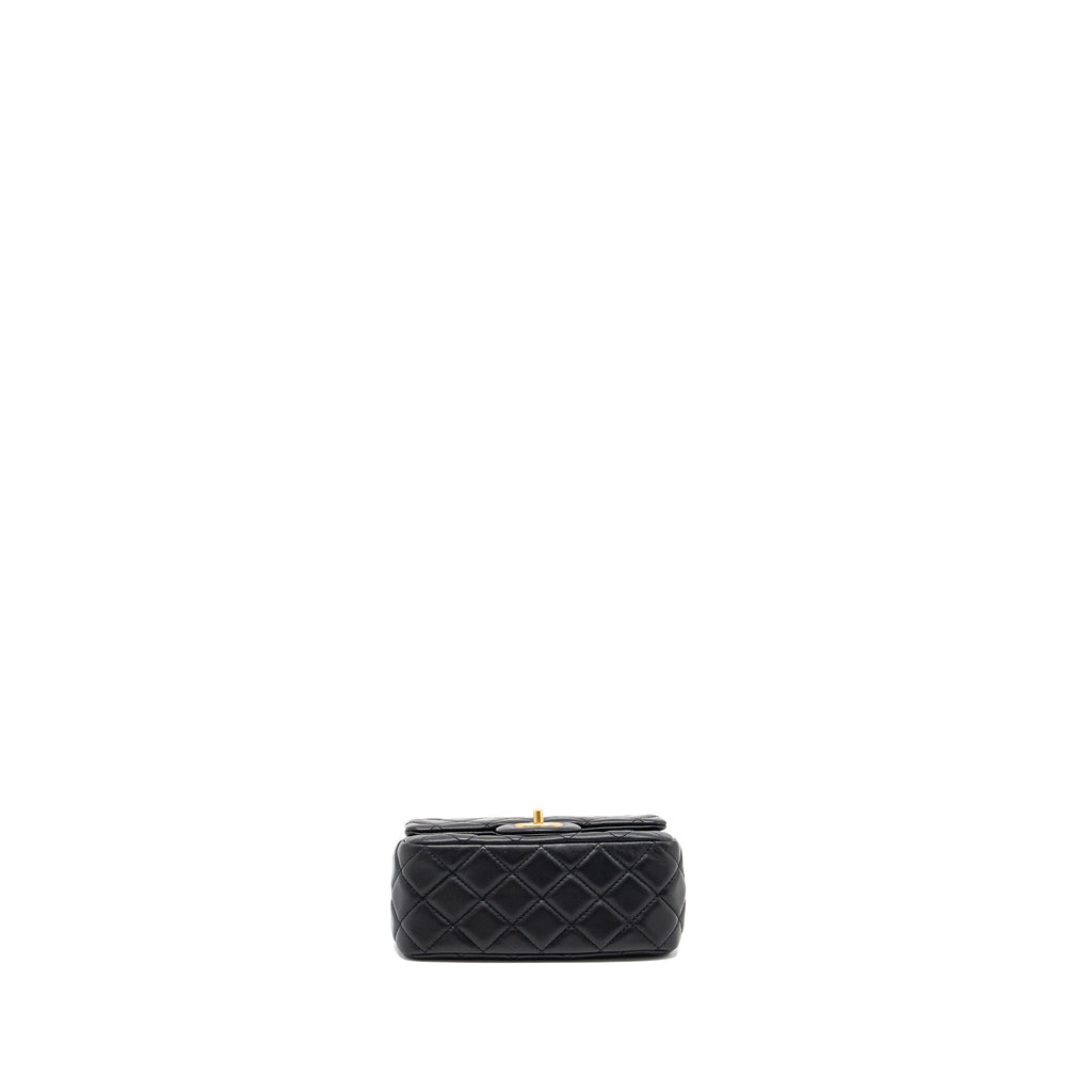CHANEL PEARL CRUSH MINI SQUARE FLAP BAG LAMBSKIN BLACK GHW (MICROCHIP)