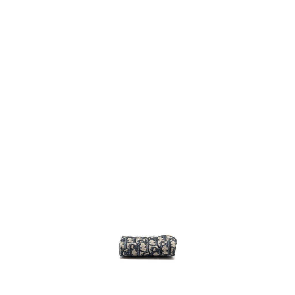DIOR SADDLE FLAP CARD HOLDER OBLIQUE CANVAS BLUE GHW