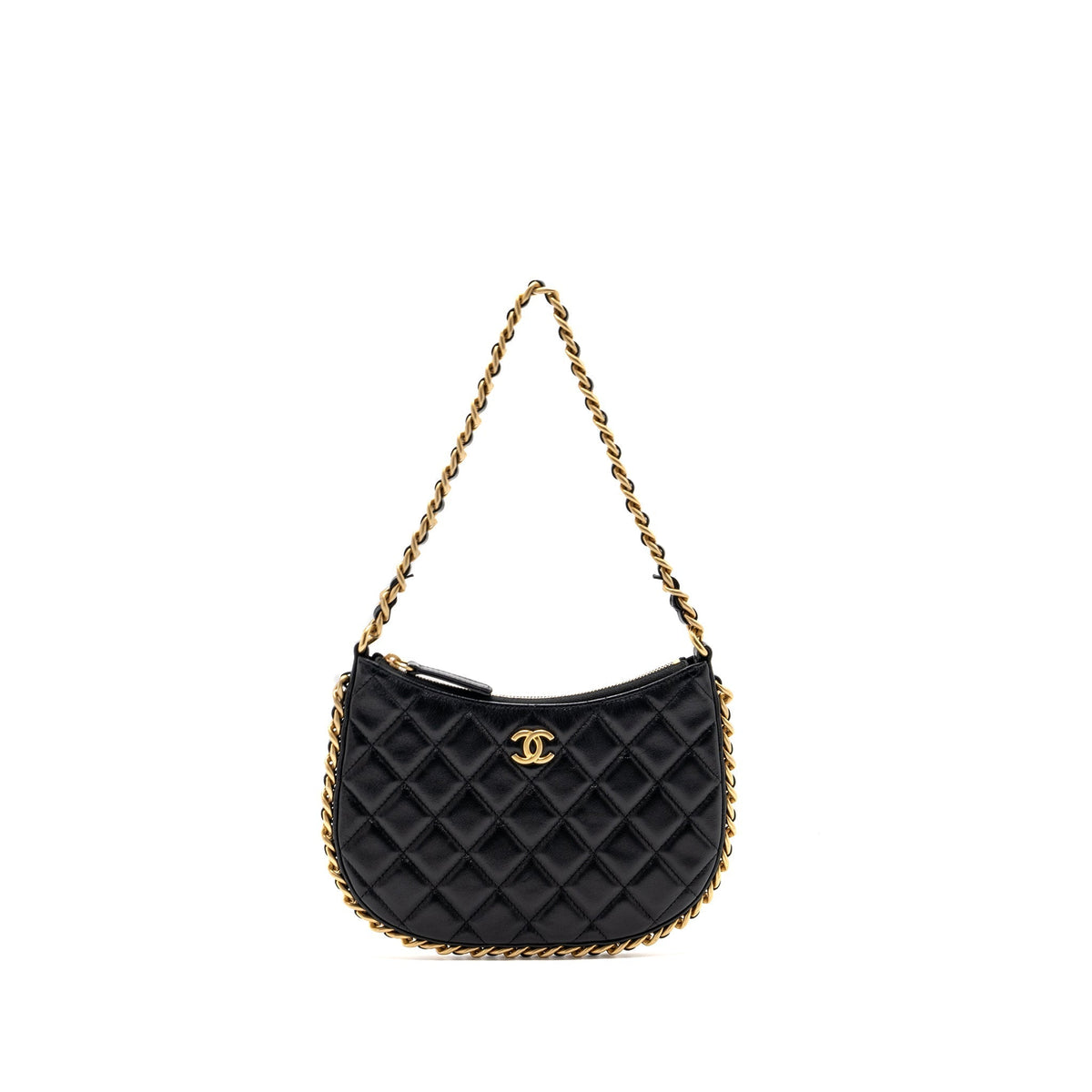 CHANEL HOBO SHOULDER BAG LAMBSKIN BLACK GHW(MICROCHIP)