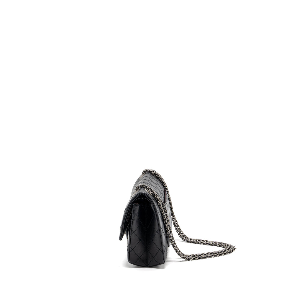 CHANEL SMALL 2.55 REISSUE FLAP BAG AGED CALFSKIN BLACK RUTHENIUM HARDWARE(MICROCHIP)