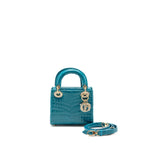Dior mini lady dior shiny crocodile niloticus blue with crystal LGHW