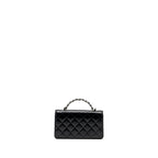 CHANEL CRYSTAL TOP HANDLE MINI FLAP BAG CALFSKIN BLACK WITH BLACK HARDWARE (MICROCHIP)