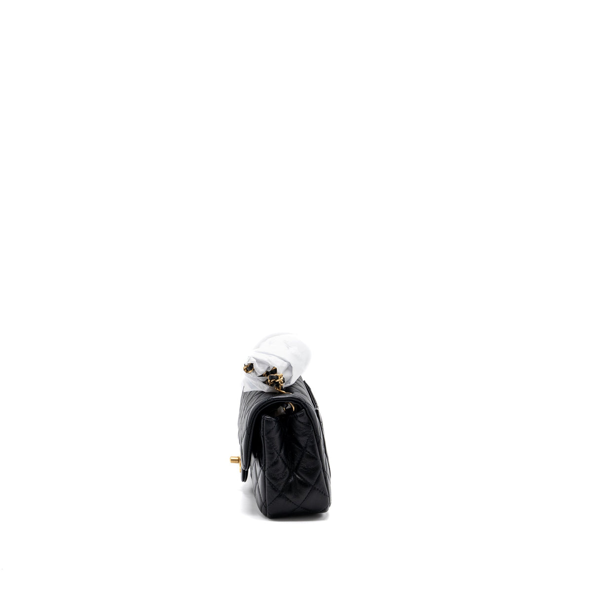 CHANEL PEARL CRUSH MINI RECTANGULAR LAMBSKIN BLACK BRUSHED GHW (MICROCHIP)