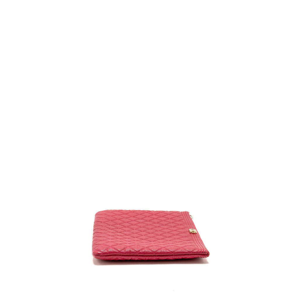 CHANEL LARGE BOY O CASE ZIP POUCH CAVIAR PINK LGHW
