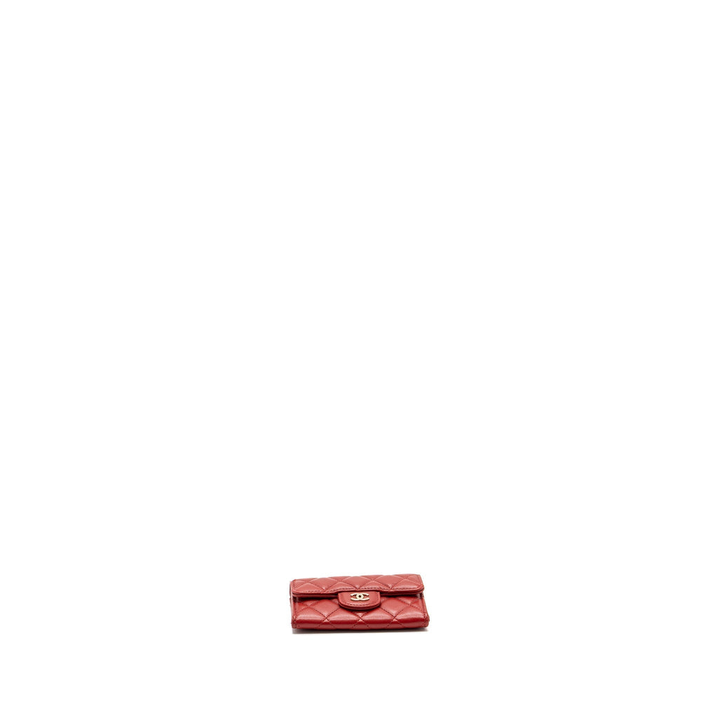 CHANEL FLAP CARD HOLDER LAMBSKIN RED SHW