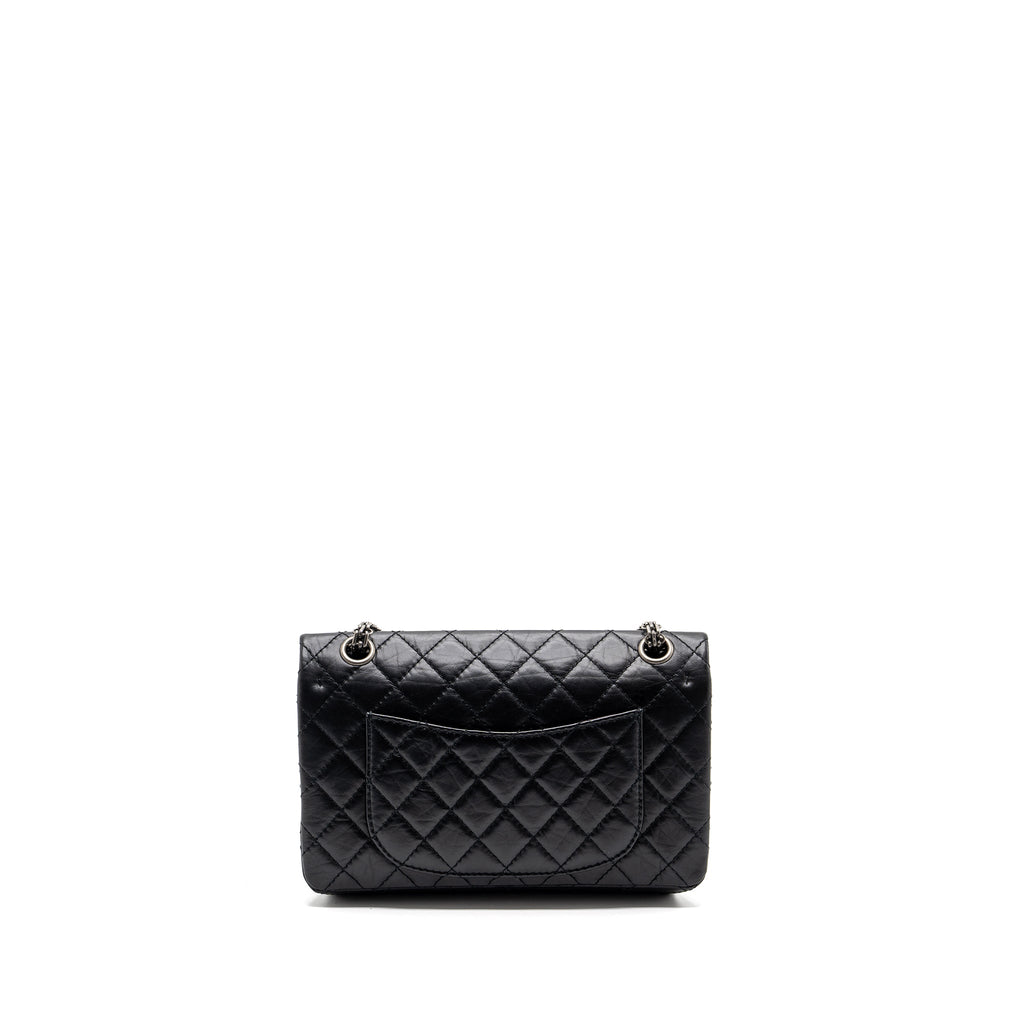 CHANEL SMALL 2.55 REISSUE FLAP BAG AGED CALFSKIN BLACK RUTHENIUM HARDWARE(MICROCHIP)