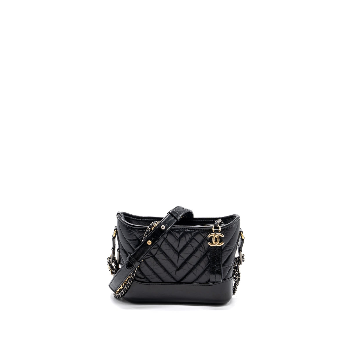 CHANEL CHEVRON SMALL GABRIELLE HOBO BAG CALFSKIN BLACK MULTICOLOR HARDWARE