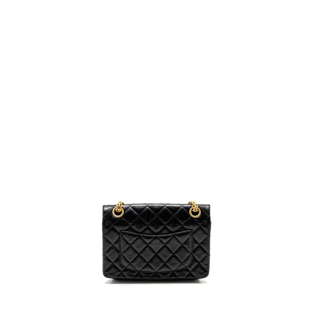 CHANEL MINI 2.55 REISSUE FLAP BAG AGED CALFSKIN BLACK BRUSHED GHW (MICROCHIP)
