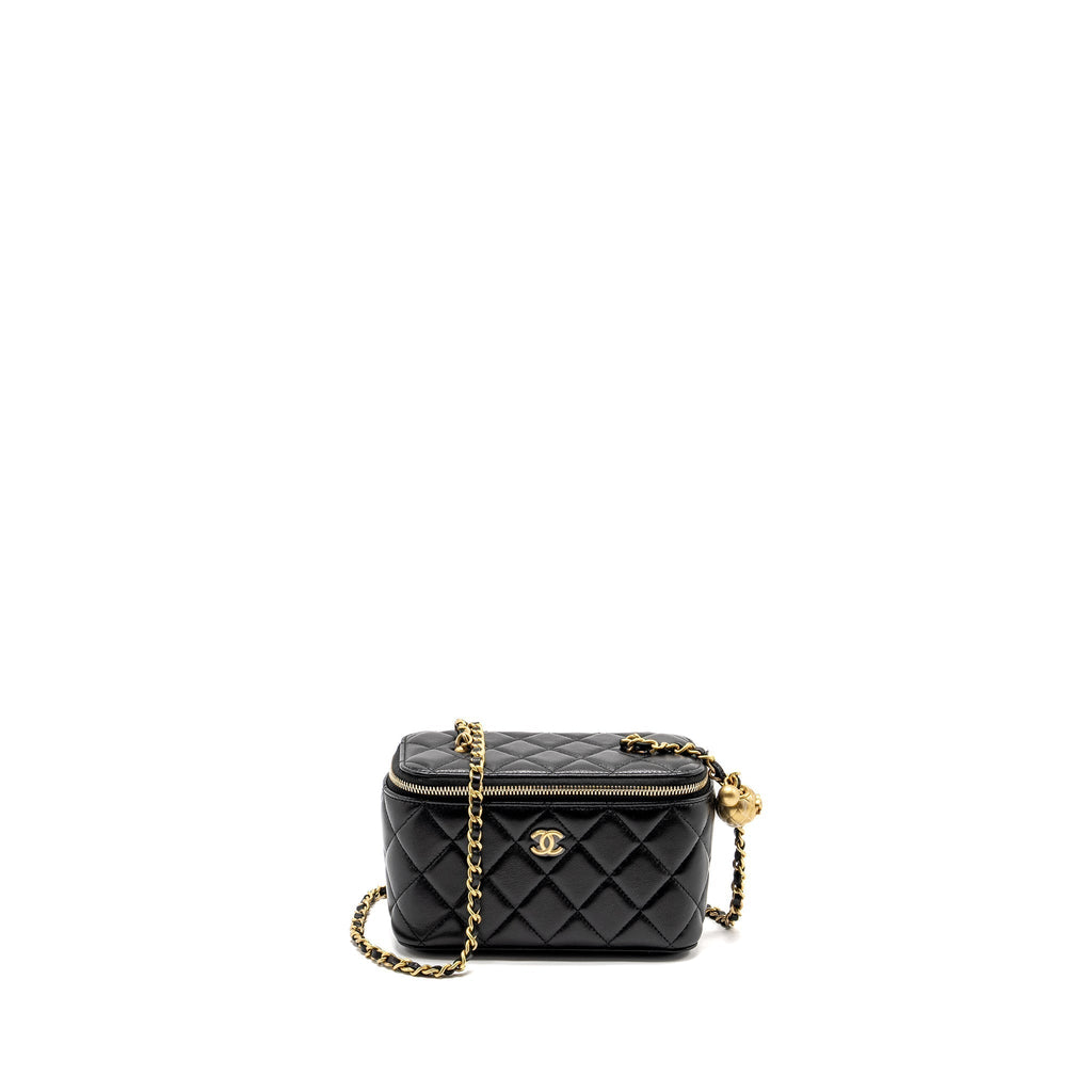 CHANEL PEARL CRUSH LONG VANITY CASE LAMBSKIN BLACK GHW (MICROCHIP)