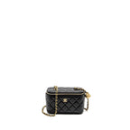 CHANEL PEARL CRUSH LONG VANITY CASE LAMBSKIN BLACK GHW (MICROCHIP)