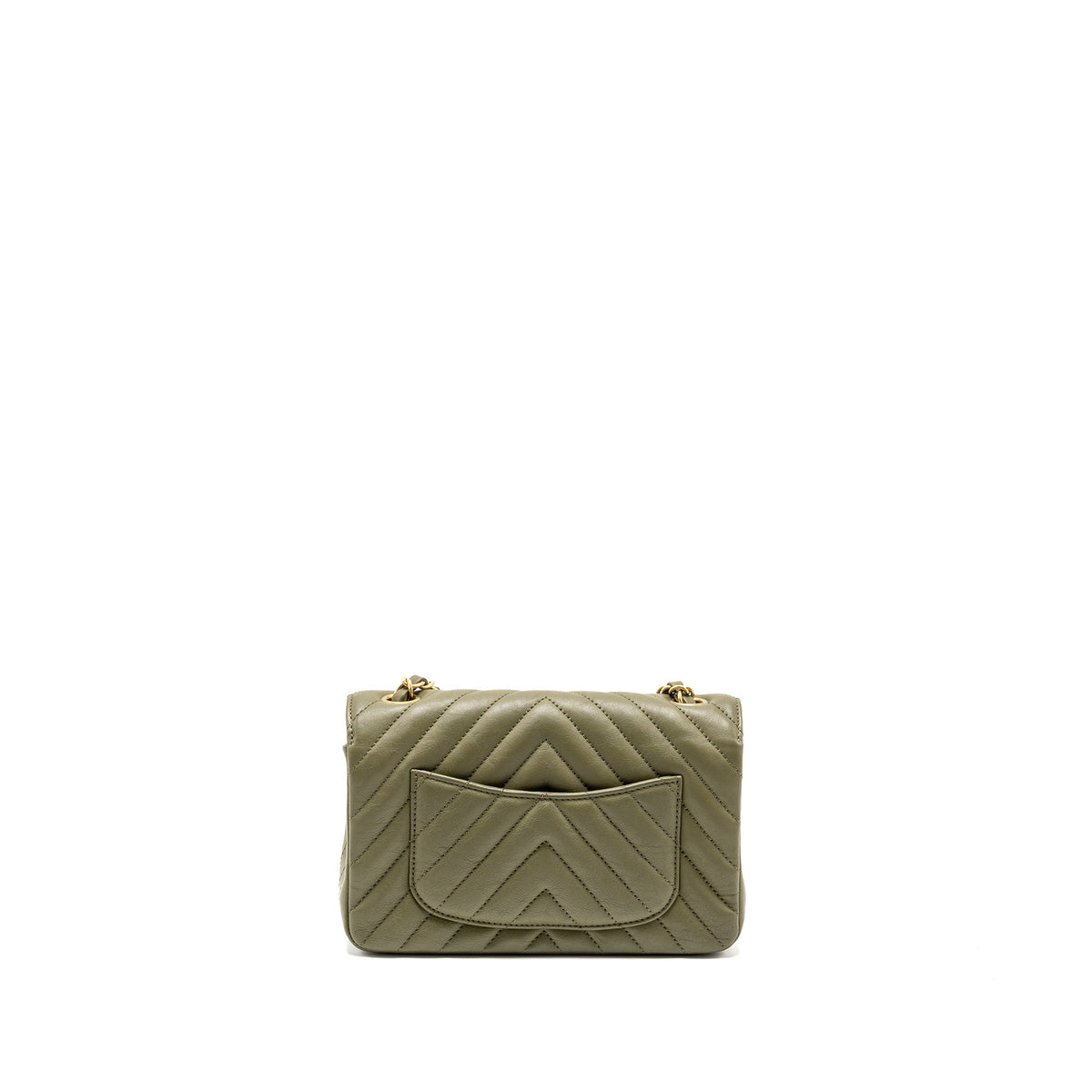 CHANEL CHEVRON MINI RECTANGULAR FLAP BAG CALFSKIN KHAKI GHW