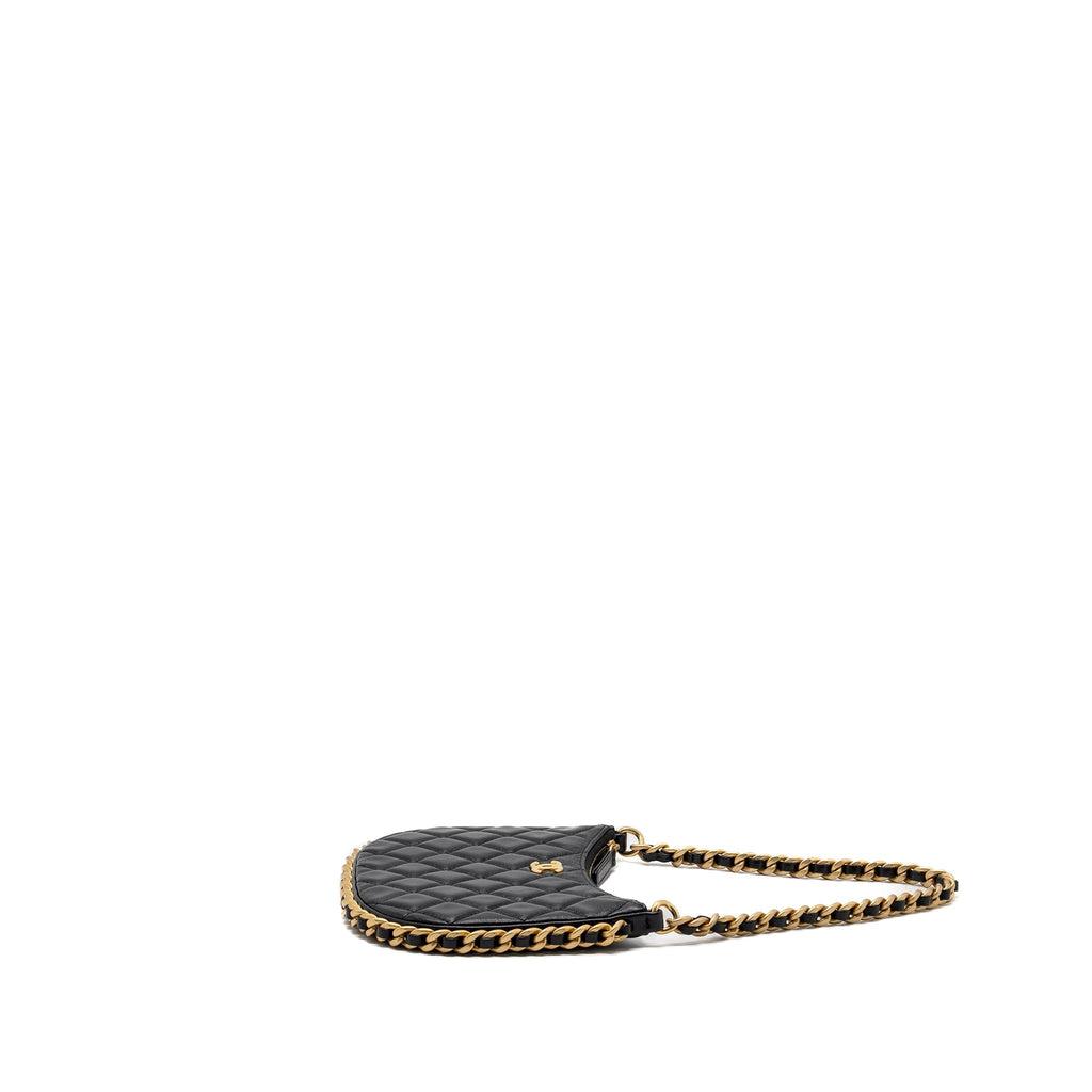 CHANEL HOBO SHOULDER BAG LAMBSKIN BLACK GHW(MICROCHIP)