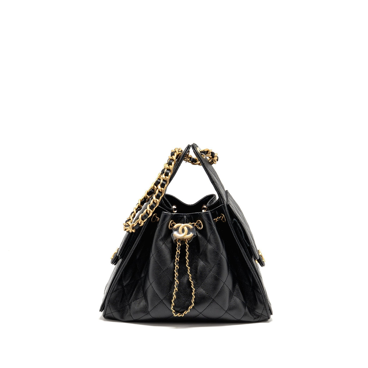 CHANEL SMALL 25 HANDBAG GRAINED CALFSKIN BLACK GHW (MICROCHIP)