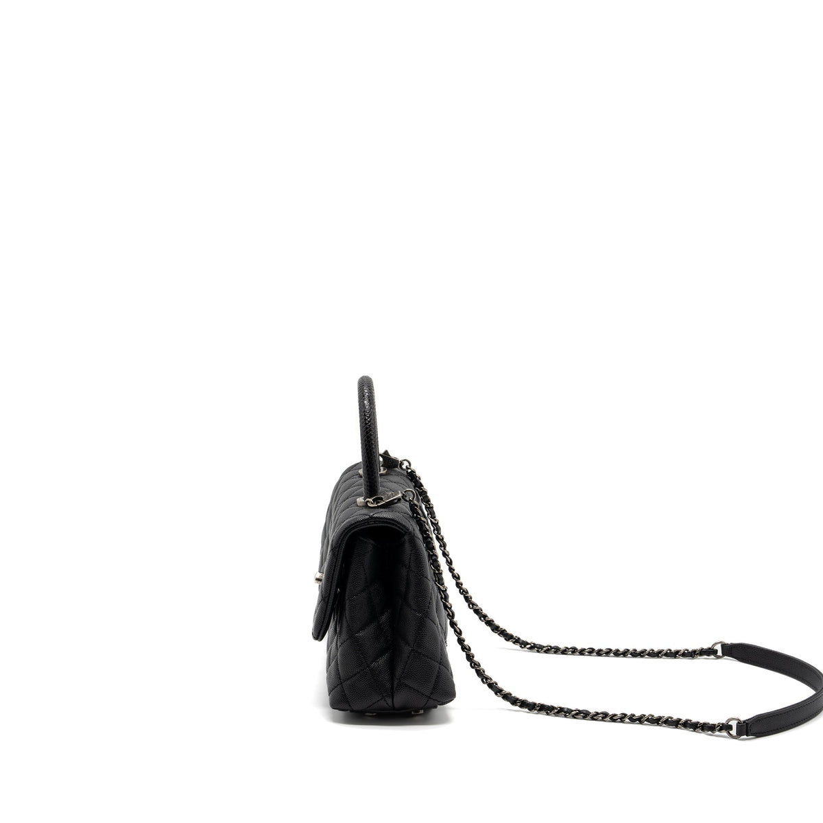CHANEL SMALL COCO HANDLE CAVIAR / LIZARD HANDLE BLACK RUTHENIUM HARDWARE