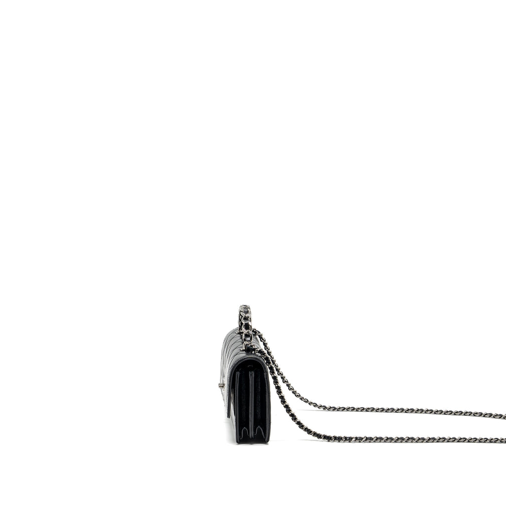 CHANEL CRYSTAL TOP HANDLE MINI FLAP BAG CALFSKIN BLACK WITH BLACK HARDWARE (MICROCHIP)