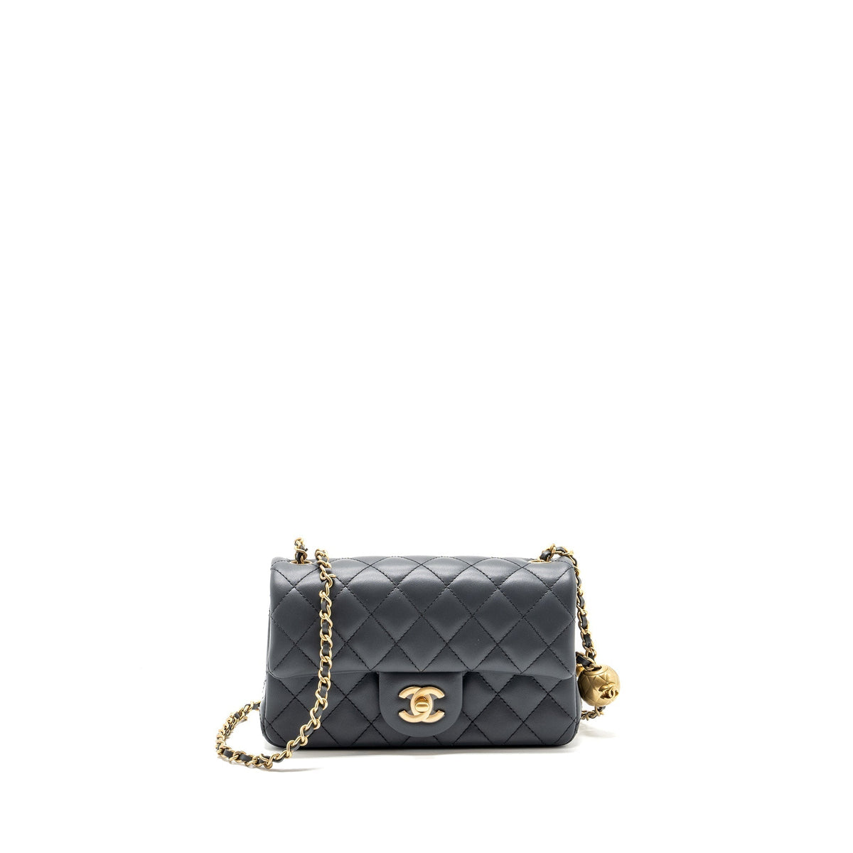 CHANEL PEARL CRUSH MINI RECTANGULAR FLAP BAG LAMBSKIN DARK GREY GHW (MICROCHIP)