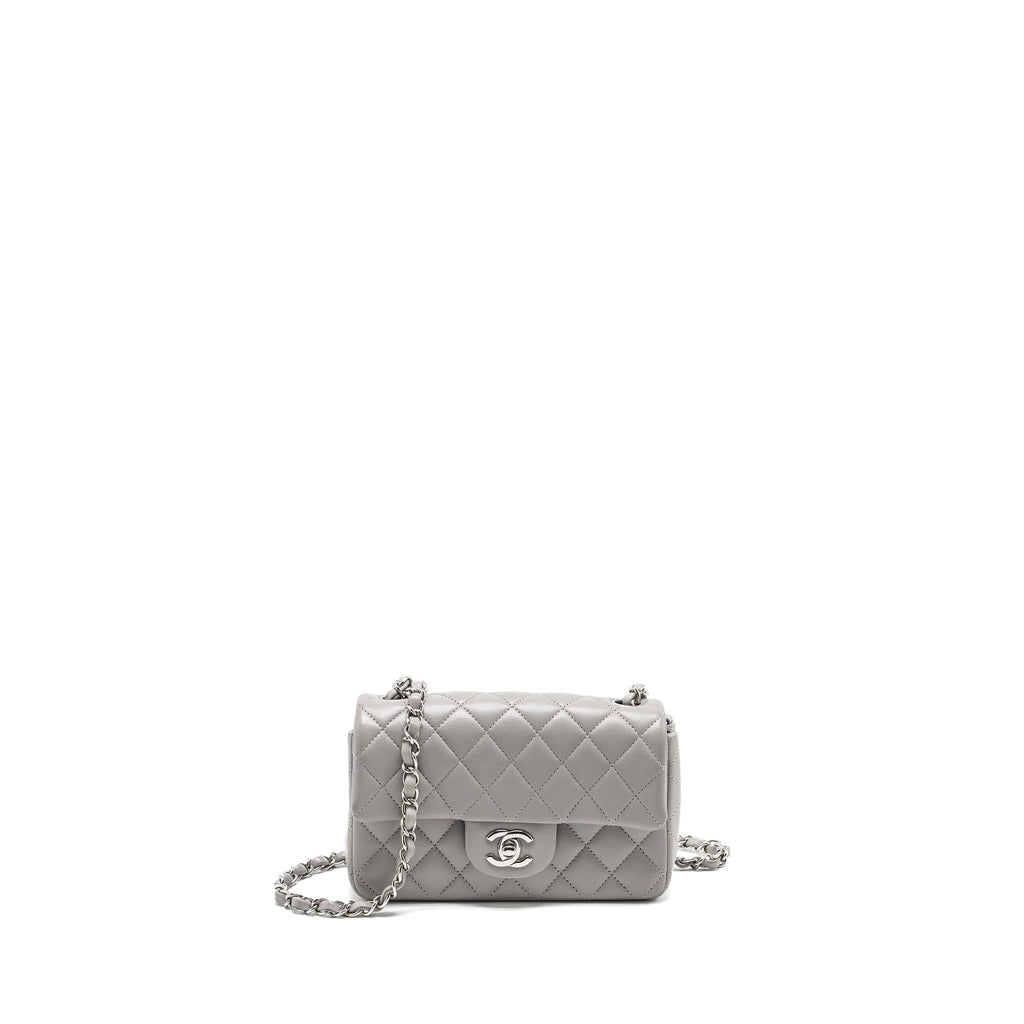 CHANEL MINI RECTANGULAR FLAP BAG LAMBSKIN LIGHT GREY SHW(MICROCHIP)